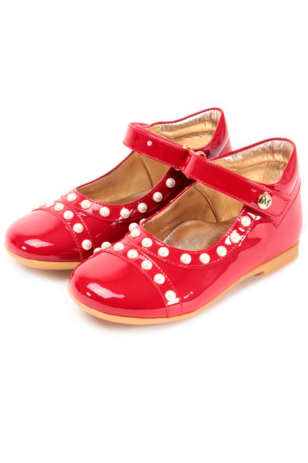 Лаковые красные туфли с бусинами
